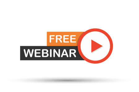 Free Webinar Icon, flat design style with red play button. Vector stock illustration.のイラスト素材