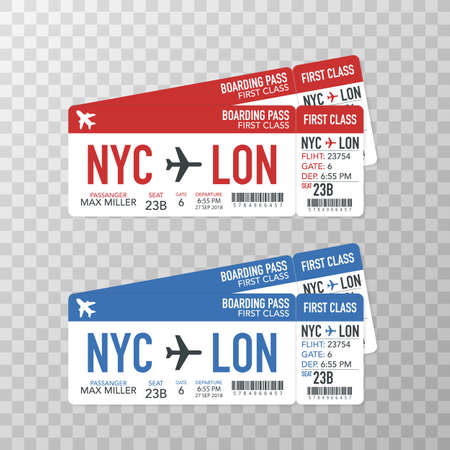 Airline boarding pass tickets to plane for travel journey. Vector stock illustration.のイラスト素材