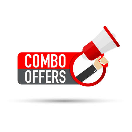 Hand holding megaphone - Combo offers. Vector stock illustration.のイラスト素材