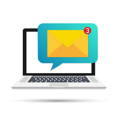 Laptop with browser and envelope vector illustration, symbol of email receiving, service, notification. Vector stock illustration.のイラスト素材
