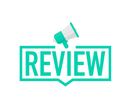 Hand holding megaphone - Review. Vector stock illustration.のイラスト素材