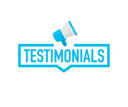 Hand holding megaphone - Testimonials. Vector stock illustration.のイラスト素材