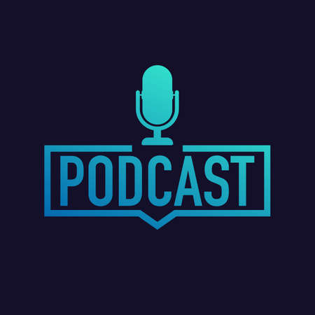 Podcast. Badge, icon, stamp. Vector stock illustration.のイラスト素材