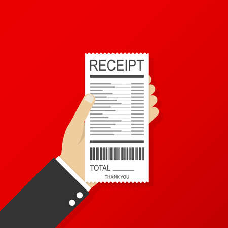 Receipt icon in a flat style isolated on a colored background. Invoice sign.のイラスト素材