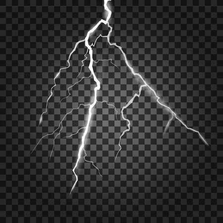 Set of lightnings. Thunder-storm and lightnings. Magic and bright lighting effects. Vector stock illustration.のイラスト素材