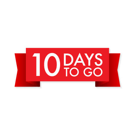 10 days to go  red ribbon on white background. Vector stock illustration.のイラスト素材