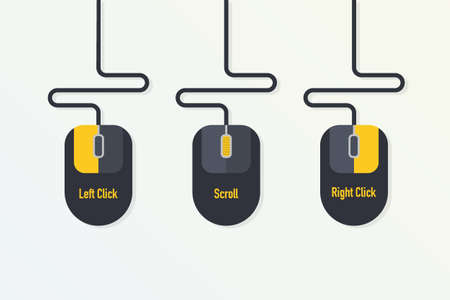 Demonstration of left click, scroll and right click of a computer mouse. Vector stock illustration.のイラスト素材
