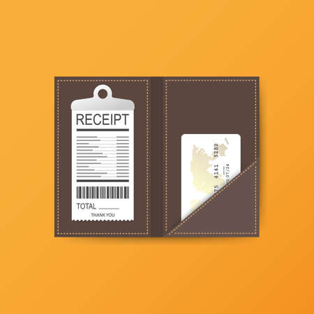 Leather folder for cash, coins and cashier check. Thanks for the service in the restaurant. Vector stock illustration.のイラスト素材