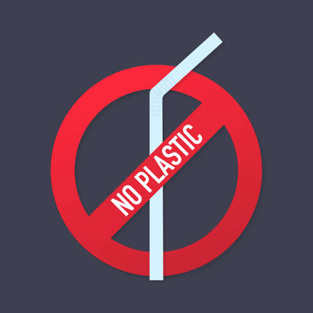 No plastic. Vector Icon prohibitive sign of environmental themes. Vector stock illustration.のイラスト素材