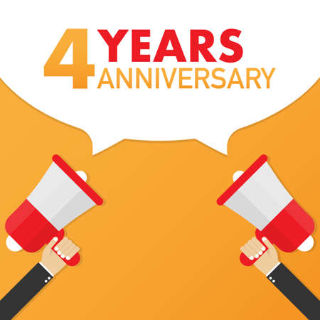 4 years anniversary - advertising sign with megaphone. Vector stock illustration.のイラスト素材