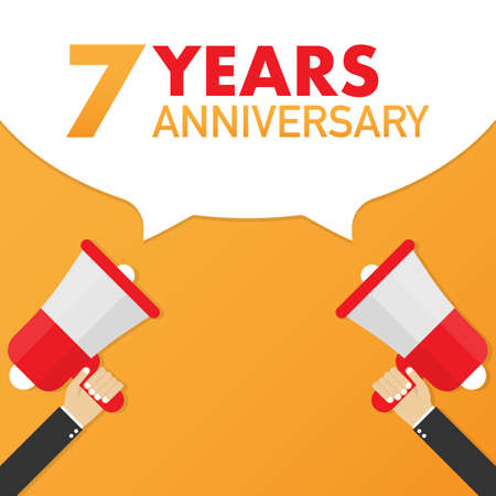 7 years anniversary - advertising sign with megaphone. Vector stock illustration.のイラスト素材