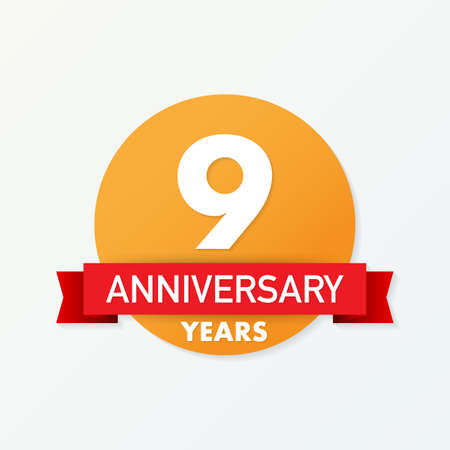 9 years anniversary emblem. Anniversary icon or label. 9 years celebration and congratulation design element. Vector stock illustration.のイラスト素材