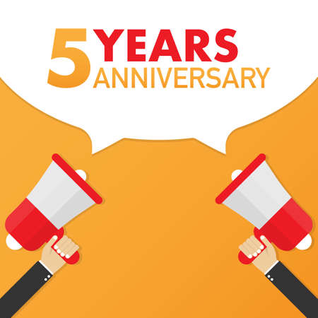 5 years anniversary - advertising sign with megaphone. Vector stock illustration.のイラスト素材