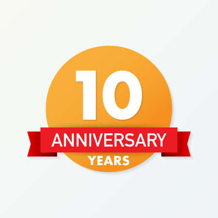 10 years anniversary emblem. Anniversary icon or label. 10 years celebration and congratulation design element. Vector stock illustration.のイラスト素材