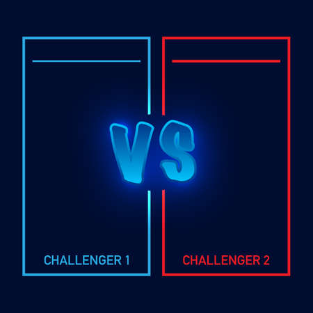 Versus battle, business confrontation screen with neon frames and vs logo vector illustration. Battle banner match, vs letters competition confrontation. Vector stock illustration.のイラスト素材