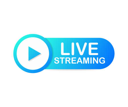 Live streaming flat  - Blue vector design element with play button. Vector stock illustrationのイラスト素材