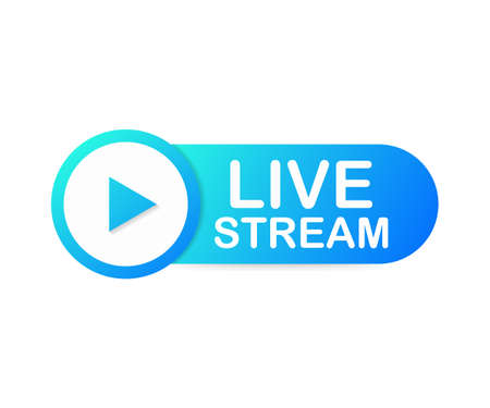 Live stream flat - Blue vector design element with play button. Vector stock illustrationのイラスト素材