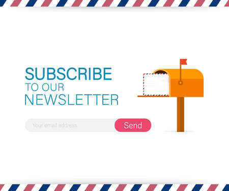 Email subscribe, online newsletter vector template with mailbox and submit button. Vector stock illustration.のイラスト素材