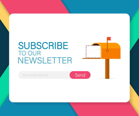 Email subscribe, online newsletter vector template with mailbox and submit button. Vector stock illustration.のイラスト素材