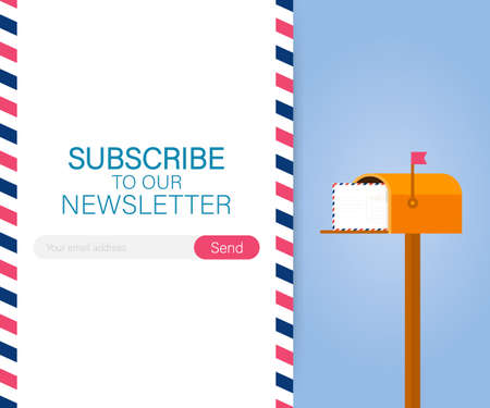 Email subscribe, online newsletter vector template with mailbox and submit button. Vector stock illustration.のイラスト素材