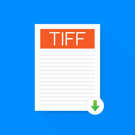 Download TIFF button. Downloading document concept. File with TIFF label and down arrow sign.のイラスト素材