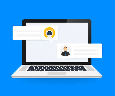 Vector flat modern style cartoon character illustration icon design. Chat bot robot concept on laptop screen.のイラスト素材