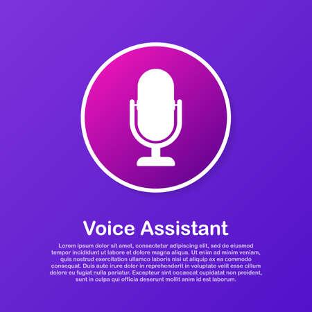 Personal assistant and voice recognition on mobile app. Concept flat vector illustration of human hand holds smartphone with microphone buttonのイラスト素材