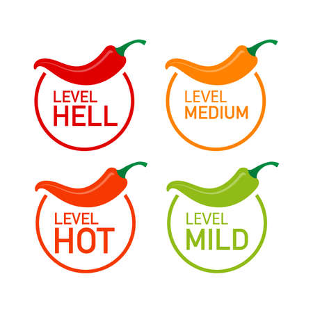 Hot red pepper strength scale indicator with mild, medium, hot and hell positions.のイラスト素材