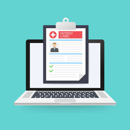 Patient card concept. Laptop with medical clipboard.のイラスト素材