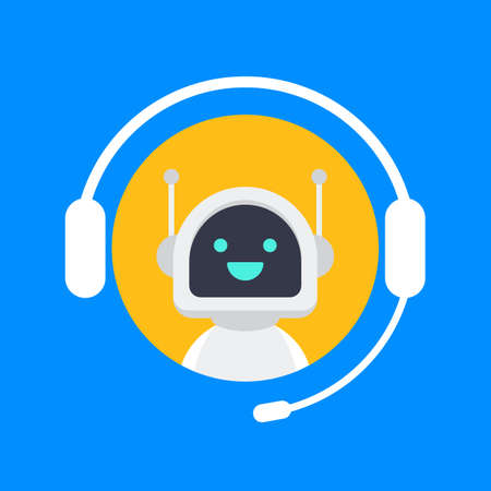Cute smiling robot, chat bot say hi.Vector modern flat cartoon character illustration. Voice support service bot.のイラスト素材
