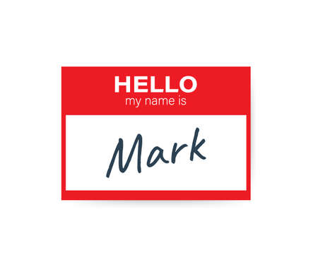 Red vector "Hello my name is" label sticker on white background. Vector stock illustration.のイラスト素材