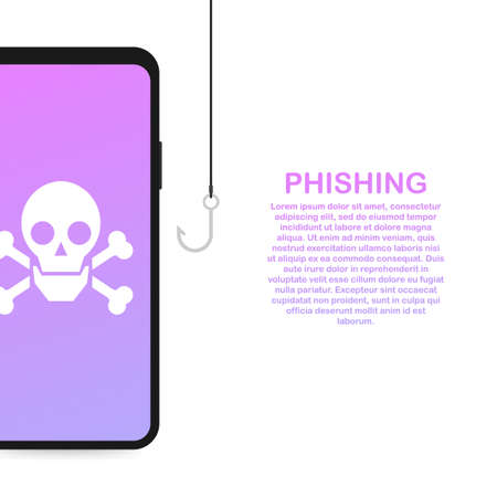 Phishing via internet isometric vector concept illustration. Email spoofing or fishing messages. Hacking credit card or personal information website.のイラスト素材