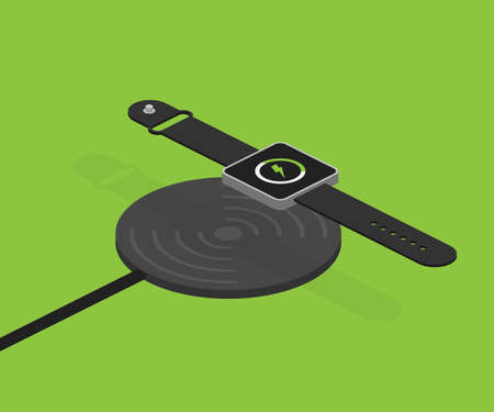 Wireless charging for smart watch. Innovative modern technological accessories. Vector stock...