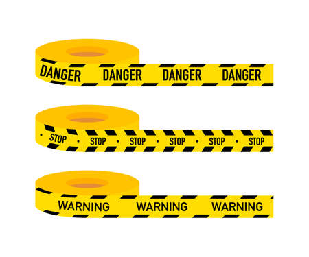 Set Caution lines isolated. Warning tapes. Danger signs.のイラスト素材
