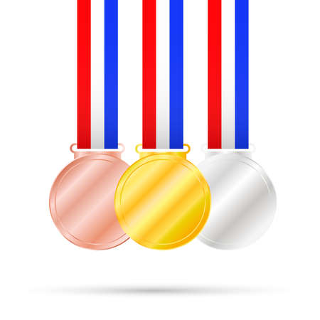 Three medals on white background for sport games.のイラスト素材