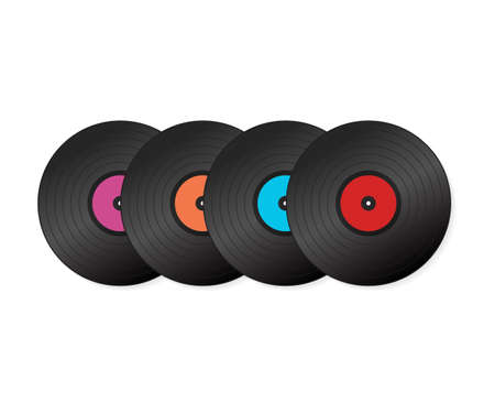 Set Realistic Vinyl Record with Cover Mockup. Disco party. Retro design. Vector stock illustration.のイラスト素材