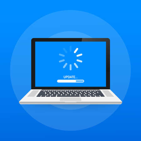 System software update, data update or synchronize with progress bar on the screen. Vector stock Illustrationのイラスト素材