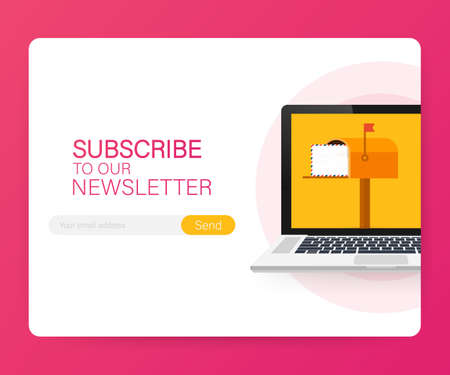 Email subscribe, online newsletter vector template with mailbox and submit button. Vector stock illustration.のイラスト素材