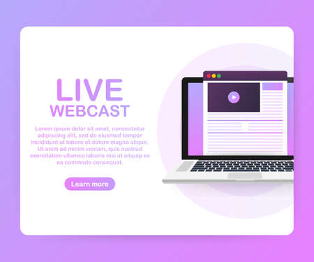 Concept live webcast for web page, banner, presentation, social media, documents. Watch video online. Vector stock illustration.のイラスト素材