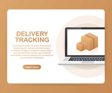 Parcel tracking website on laptop screen. Online package tracking. Modern concept. Vector stock illustration.のイラスト素材