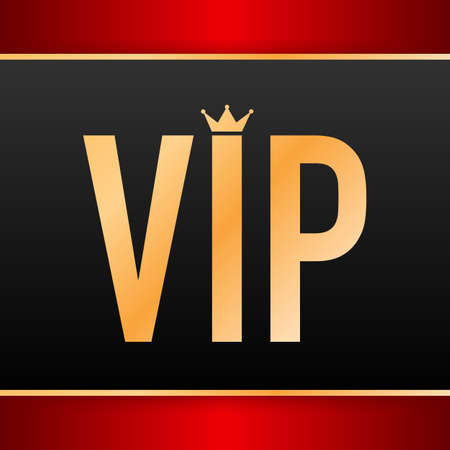Golden symbol of exclusivity, the label VIP with glitter. Very important person - VIP icon on dark background Sign of exclusivity with bright, Golden glow. Vector stock illustration.のイラスト素材
