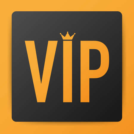 Golden symbol of exclusivity, the label VIP with glitter. Very important person - VIP icon on dark background Sign of exclusivity with bright, Golden glow. Vector stock illustration.のイラスト素材