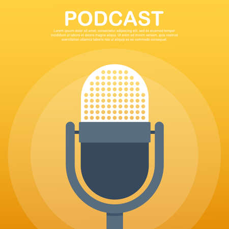 Podcast icon, vector symbol in flat isometric style isolated on color background. Vector stock illustration.のイラスト素材