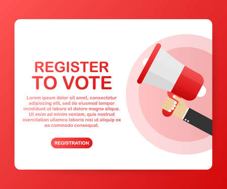 Hand Holding Megaphone with Register to vote. Vector stock illustration.のイラスト素材