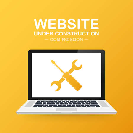 Website Under construction sign on laptop. Vector stock illustration for websiteのイラスト素材