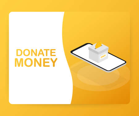 Charity, donation concept. Donate money with box Business, finance. Vector stock illustration.のイラスト素材