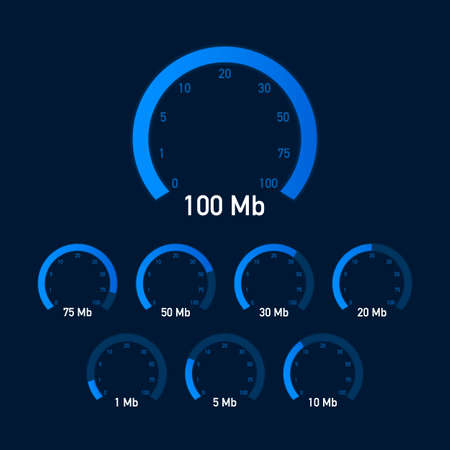 Set Speed test. Speedometer Internet Speed. Website speed loading time. Vector stock illustration.のイラスト素材