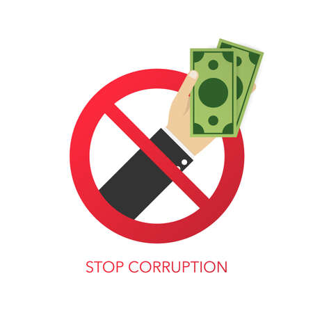 Stop corruption. Businessman refusing the offered bribe. Vector stock illustrationのイラスト素材