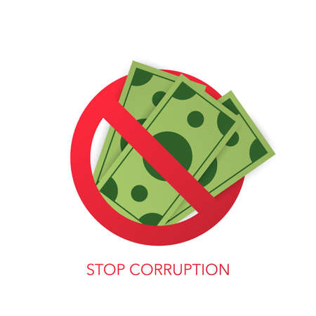 Stop corruption. Businessman refusing the offered bribe. Vector stock illustrationのイラスト素材