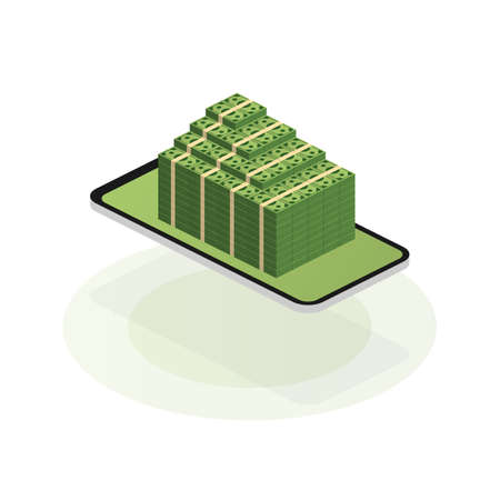 Isometric Business concept smartphone and money. Vector stock illustration.のイラスト素材